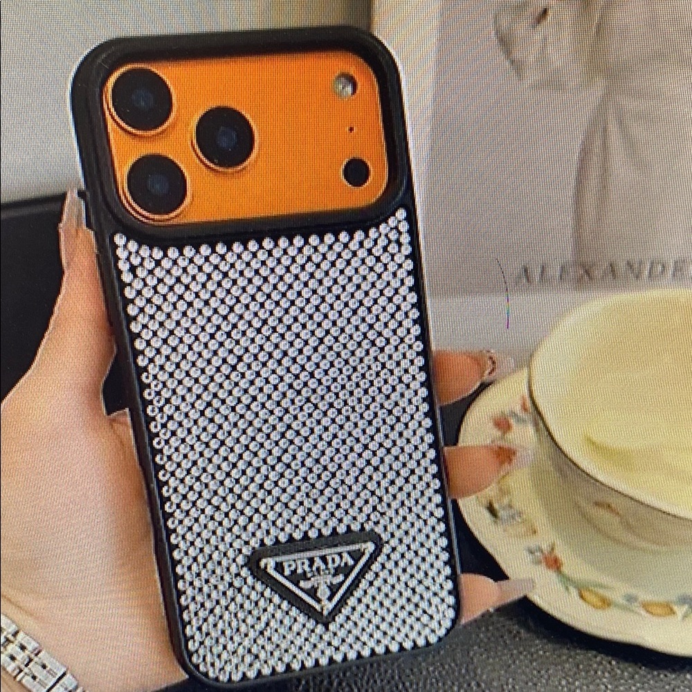 Prada Black and Silver Crystal Studded Phone Case